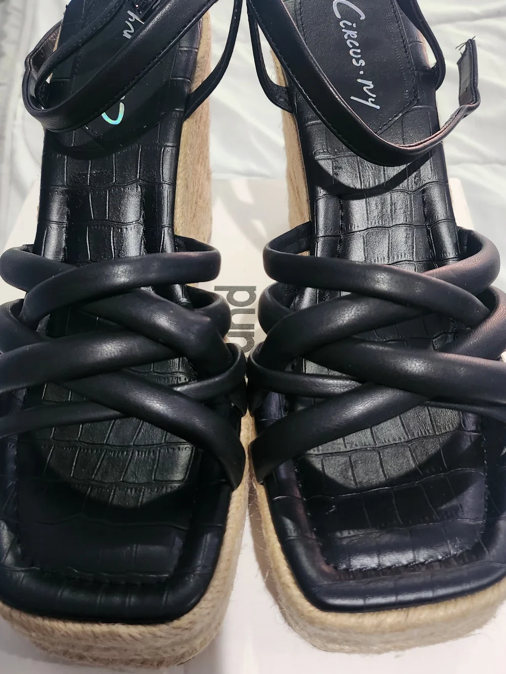 New Circus by Sam Edelman Black Braided-Strap Espadrille Platform Sandals